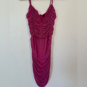 Lulu's Fuchsia Ruched Midi Dress